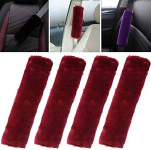 OHHMNKK 4 Pack Car Seat Belt Pads Shoulder Cover Baby Safety Belt Protector with Adjustable Soft Plush Strap Protect Neck and Shoulder (Wine)
