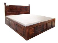 Shagun Arts Sheesham Wood Bolivia Bed | Storage Bed | Solid Wood | Natural Teak Finish | King Size | Dormitory Apartment | Platform Bed | with Box