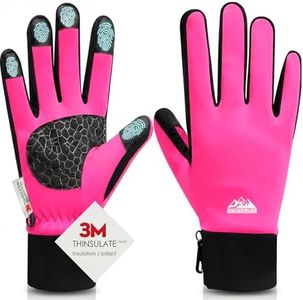 Bruvoalon Winter Gloves for Women & Men, 3M Thermal Insulation, Lycra Fabric, Touchscreen, Anti-Slip, Hot Pink, L