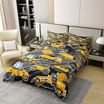 100 percent Cotton Kids Excavators Duvet Cover for Boys King,Boys Tractor Bedding Set,Yellow Cartoon Car Comforter Cover for Children Girls,Construction Site Car Bed Sets with 2 Pillow Shams