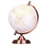 Exerz 20cm Globe Golden and White - Wedding Globe Guest Book - Bronze Metal Arc and Base, Coated in Golden Colour in White Globe (English)