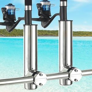 Mojiate Stainless Steel Fishing Rod Holder, Boat Stainless Rod Holder Clamp on 7/8'' 1'' Rail for Marine Yacht, Camper, Truck, RV (2PCS)