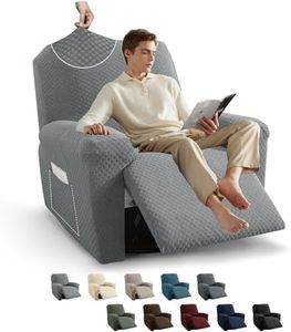 MAXIJIN Newest Recliner Slipcovers for Living Room 4 Pieces Stretch Jacquard Recliner Chair Cover Soft Fitted Recliner Protector with Elastic Bottom for Kids, Pets (Recliner, Light Gray)