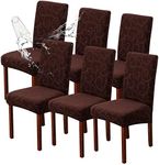 Genina Waterproof Dining Room Chair Covers Stretch Parsons Chair Slipcovers for Dining Room Kitchen Chair Protector Cover, Removable, Washable (6, Flower Pattern-Chocolate)