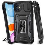 DMDMBATH for iPhone 11 Case with Slide Camera Cover, iPhone 11 Phone Case with Magnetic Kickstand Ring, Military Grade Shockproof Protective Case for iPhone 11 6.1 inch (Black)