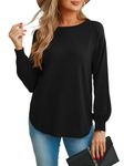 GRECERELLE Women's Long Sleeve Jumpers Lightweight Crew Neck Sweater Tops Casual Soft Knit Pullover for Ladies (Black, XXL)