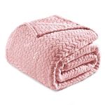 Exclusivo Mezcla Queen Size Flannel Fleece Blanket, 90x90 Inches Leaves Pattern Soft Velvet Blanket for Bed, Cozy, Warm, and Lightweight Blanket All Season Use, Dusty Pink Blanket