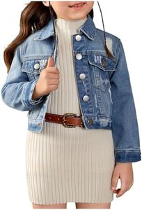 WDIRARA Toddler Girl's Collared Long Sleeve Button Front Ripped Denim Shirt Jacket Light Wash Blue 5Y