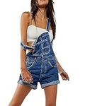 Fylovery Women Denim Bib Shor Overalls Adjustable Straps Romper Shorts Casual Rolled Cuff Suspender Wide Leg Jumpsuit Shortalls With Pocket (A-Blue, S)