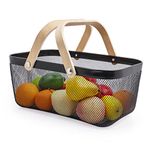 Mesh Storage Basket with Handle, Garden Harvest Basket, Mesh Fruit Basket Bin for Gathering Vegetables, Multi-functional Metal Wire Basket for Kitchen Garden Picnic Cabinet, Black