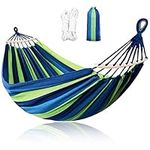 Camping Hammock with Tree Straps, Portable 2 Person Large Cotton Canvas Double Hammocks for Backyard, Balcony, Porch, Lounging, Beach Indoor Outdoor(Blue)