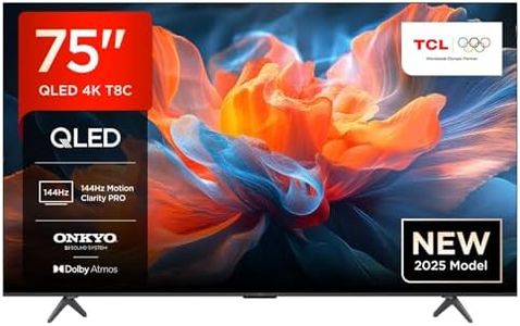 TCL 75T8C-UK 75" 4K 144Hz Gaming QLED Onkyo 2.1 Dolby Atmos Google TV with Dolby Vision & HDR 10+ BBC iPlayer (2025 New Model)