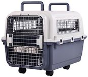 Elevon Plastic Kennels Pet Carrier Rolling Plastic Airline Approved Wire Door Travel Dog Crate, Medium (26.5" L x 20" W x 18.8" H)