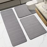 Memory Foam Bath Mat Set 3 Piece Bathroom Rug Runner Extra Soft Non Slip Absorbent Bathroom Carpet Toilet Mat for Bathroom Floor, Living Room, Kitchen (Light Grey, U24” X 24”+24” X 32”+17” X 48”)