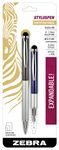 Zebra Pen Telescopic Stylus Pen, Ballpoint, 1.0mm, Black Ink, Slate Grey and Midnight Blue, 2-Pack (33602)