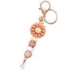 MyfavoriteK Flower Keychain for Women Cute Key Ring Holder for Car Keys Purse Backpack Silicone Beads Key Ring, Marigold, Medium