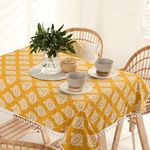 Urban Space 100% Cotton Square Dining Table Cover, Printed Anti Skid Table Cloth for Dining/Center Table, for Upto 4.5 ft x 4.5 ft Table (Square - 56" x 56", Motif Mustard)