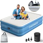 CHERIMOR Queen Air Mattress with Rechargeable Built in Pump, Wireless Inflatable Mattress, 1500 lbs Strong Support, 16" High Portable Blow Up Mattress with Carry Bag, 3 Mins Inflatable, Camping Airbed