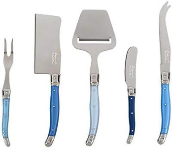 French Home Laguiole 5 Piece Cheese Knife, Fork and Slicer Set, "Shades of Blue"