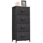 Somdot Tall Dresser for Bedroom, 4 Drawer Storage Organizer Chest of Drawers with Removable Fabric Bins for Living Room Closet Bedside Nursery Laundry Entryway Hallway, Black