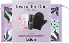 b.tan Self Tan Travel Kit | Love At First Tan Gift Set - Includes Mini Violet Self Tanner, Gradual Tanning Lotion, Dark Bronzing Drops, & Applicator Mitt