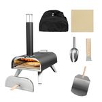 George Foreman Outdoor 12 Inch Wood Pellet Portable Wood Fired Pizza Oven Black with Paddle and Carry Bag, BBQ Oven & Smoker, Foldable Legs GFWPPO1BPC