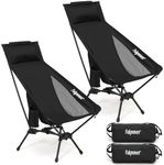 Fulynmen 2 Pack High Back Camping Chairs for Adults Heavy Duty,Backpacking Chair,Beach Chair,Support 400lbs with Carry Bag Black