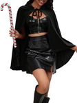 WDIRARA Women's Velvet Cloak Cosplay Costume Tie Neck Asymmetrical Hem Hooded Cape Coat Black L