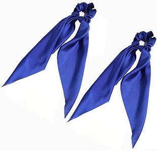 Pack of 2 Knotted Bow Hair Scrunchies Elastic Hair Scarf Hair Ties Bands Satin Hair Ribbon Scrunchy Ponytail Holder for Women and Girls,Hair Scarf Scrunchies,Hair Accessories (Royal Blue)