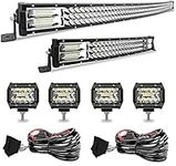 Led Light Bar T-Former 50 Inch 684W+22 Inch 306W Triple Row Curved Spot Flood Combo Beam Light Bars+4Pcs 4 Inch 60W Led Fog Lights W/Rocker Switch Wiring Harness for Jeep Trucks ATV UTV Polaris Boats