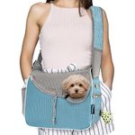 PetAmi Dog Sling Carrier for Small Dogs Under 10 lbs, Hands Free Crossbody Puppy Cat Carrier for Travel with Breathable Mesh, Padded Strap, Removable Sherpa Bed, Pockets & Poop Bag Dispenser, Blue