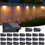 NIORSUN Outdoor Fence Lights, 24 Pack Waterproof LED Solar Fence Lights with 1500mAh Battery, Warm White/Cool White/RGB, Easy-to-Install Wall Light for Deck, Patio, Railing, Stairs, Backyard – Black