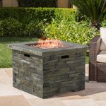 BKSFOAA 33'' Propane Fire Pit Table, 40,000 BTU Square Outdoor Gas Firepit with Auto-Ignition, Stainless Steel Burner for Patio Deck, Imitation Stone Concrete, CSA Certified, Stone Gray