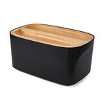Sonder Los Angeles, Modern Bamboo Fiber (Black) Bread Box for Countertop with Reversible Wood Serving Lid, 14.25x9.25x7 in, Storage Bin and Bread Container