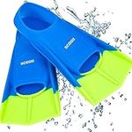 SCOOB Swimming Training Fins Swim Flippers Travel Size Short Blade For Snorkeling Diving Pool Activities Men Women Kids New Two Tone Trendy Design Travel Mesh Bag (blue-green, 33-35 S)