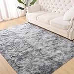 Terrug Fluffy Large Area Rugs for Living Room Bedroom, 3x5 Tie Dyed Light Grey Rug for Boys Girls Room Decor, Soft Shag Non-Slip Carpet for Nursery, Luxury and Shaggy Kids Rug Floor Play Mat