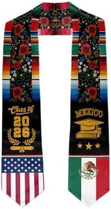 ZINYAM Mexican American Graduation Stole Class of 2026 Satin Sash 72 Inch Straight Neck Mexico USA Flag Design for High School College Ceremony