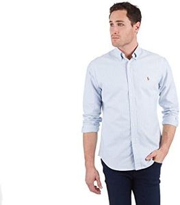 Ralph Lauren Polo Men's Slim Fit Stripe Shirt, White/Blue (M)