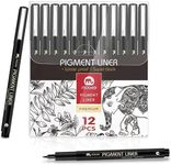 INOG Mobee 12 Pcs Pigment Liner Pens Micron Pigment Fineliner Pens Set For Mandala Art,Artist Illustration,Office Documents,Scrapbooking,Drawing|Water Proof|0.03Mm-2Mm (Set Of 12,Super Black)