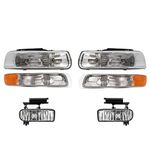 Aftermarket Replacement 6 Pc Set Headlights Fog Lights & Side Signal Marker Lamps Compatible with 2000-2006 Tahoe Suburban 1999-2002 Silverado Pickup Truck