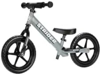 Strider 12” Sport Bike, Matte Gray - No Pedal Balance Bicycle for Kids 18 Months to 5 Years - Includes Safety Pad, Padded Seat, Mini Grips & Flat-Free Tires - Tool-Free Assembly & Adjustments