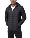 TACVASEN Mens Quilted Down Jacket With Hood Padded Ultra Warm Polyester Fillings Zip Up Puffer Jackets for Travel Walking Black,M