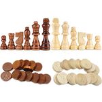 YB-OSANA Wooden Chess Pieces Only, 62 Pieces Chess Checkers Set 2 in 1 Chess Pieces for Replacement of Missing Pieces