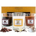 ARPHIBO Scented Candles Coffee Vanilla Chocolate Natural Fragrance Set of 3, Best for Birthday Anniversary Celebration 45 Grams Each in Glass Jar, Birthday Gift