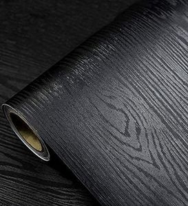 Black Wallpaper - Wood Peel and Stick Wallpaper – Black Wood Self-Adhesive & Removable Wall paper for Countertop Furniture Kitchen Wall, Countertop Contact Paper, Easy to Clean, 17.7 ''× 984'' Vinyl