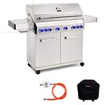 CosmoGrill Outdoor Barbecue 6+2 Platinum Stainless Steel Gas Grill BBQ (Silver With Cover)