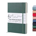 Beechmore Books Manuscript Paper Notebook - A4, Green | Premium 10-Staff Music Book Hardcover Vegan Leather 120gsm Paper Professional Staves Pad | Presentation Gift Box for Christmas Stocking Fillers