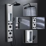 POPFLY Shower Panels System with 8-inch Rainfall Shower and Shelf, Shower Tower with Adjustable Head, 6 Body Jets and 5-Setting Handheld Shower, Brushed Stainless Steel