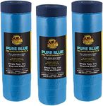 Dura-Gold 43" Wide x 65' Long Roll of Pure Blue Pre-Taped Masking Film, 3 Pack - Pre-Folded Overspray Paintable Plastic Protective Sheeting, Pull Down Drop Sheet - Auto Painting, Cover Walls Furniture