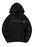 ZAFUL Men's Hooded Sweatshirt Graphic Colorblock Two Tone Fleece Lined Pullover Thermal Hoodie, Paris-black, Large